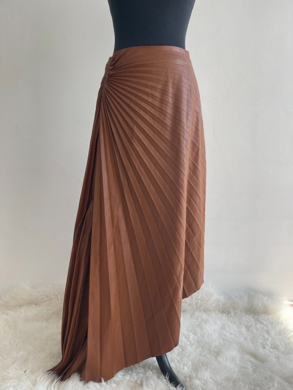 A.L.C. Tracy Skirt Faux Leather Pleated Asymetrical Skirt - Picture 2 of 4